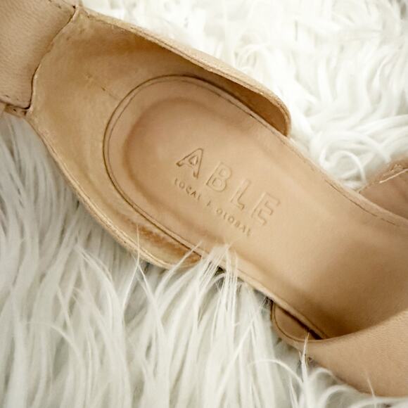 ABLE | Leather Light Tan Nude Block Low Heel Sandals Ankle Strap | Size 9.5 - Picture 4 of 8